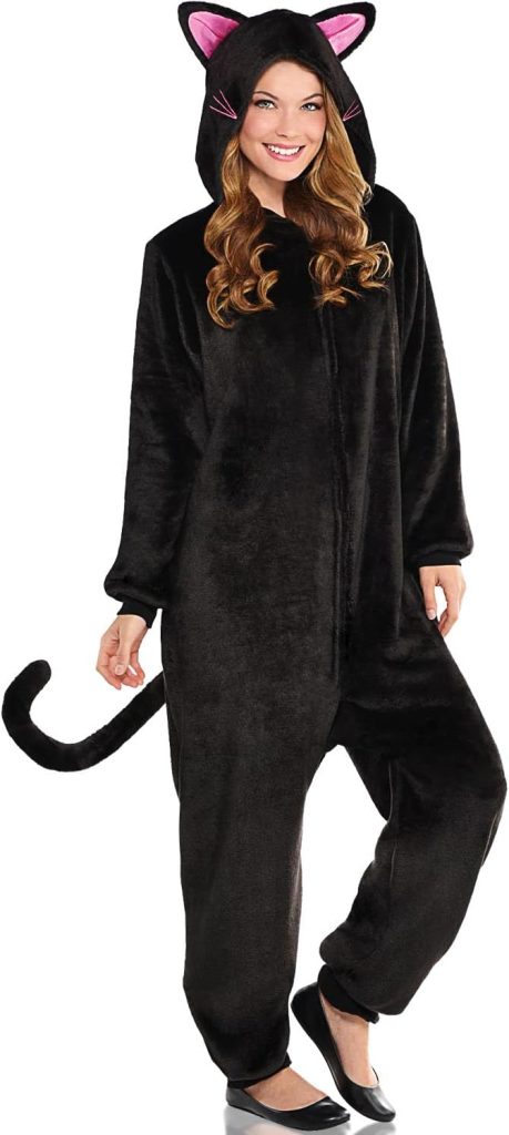 Amscan Zipster Black Cat Onesie Costume, Women, Small/Medium, with Hood