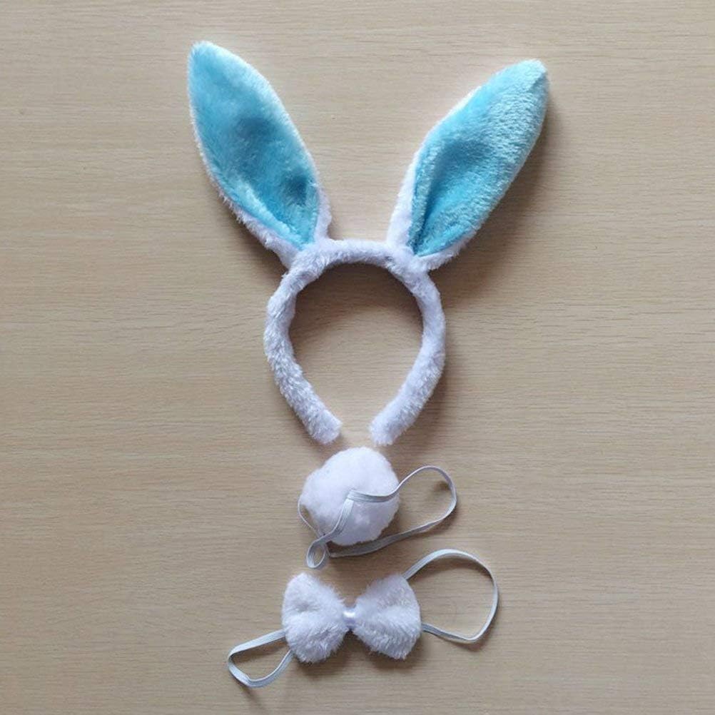 BinaryABC Bunny Rabbit Costume Set,Ears Headband Bow Ties Tail Set,Halloween Costume Assesories