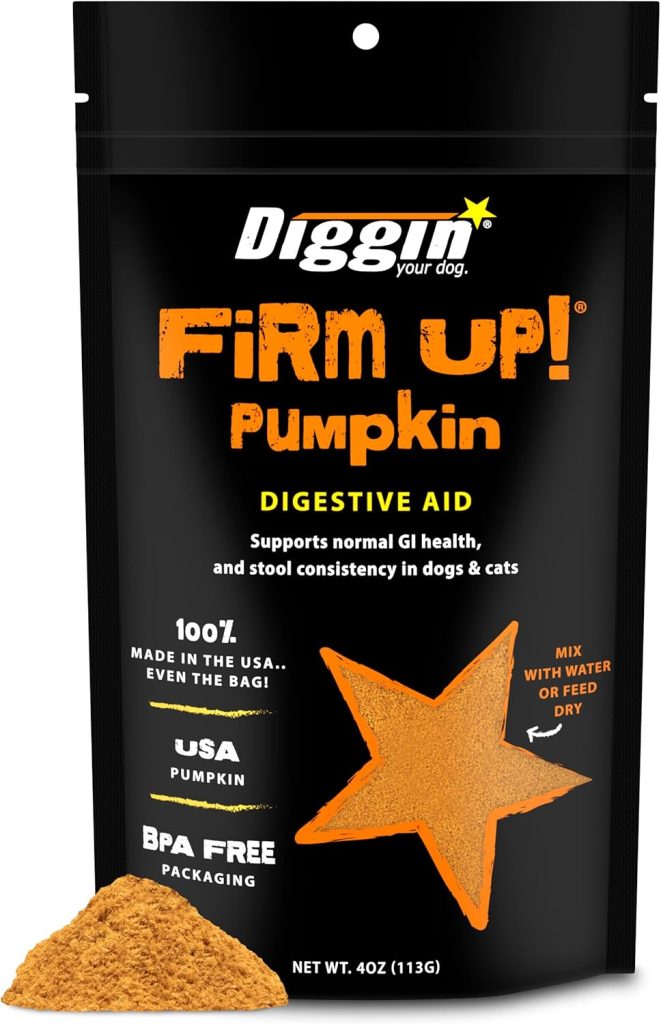 Diggin’ Your Dog Firm Up Pumpkin for Dogs  Cats, 100% Made in USA, Pumpkin Powder for Dogs, Digestive Support, Apple Pectin, Fiber, Healthy Stool, 4 oz