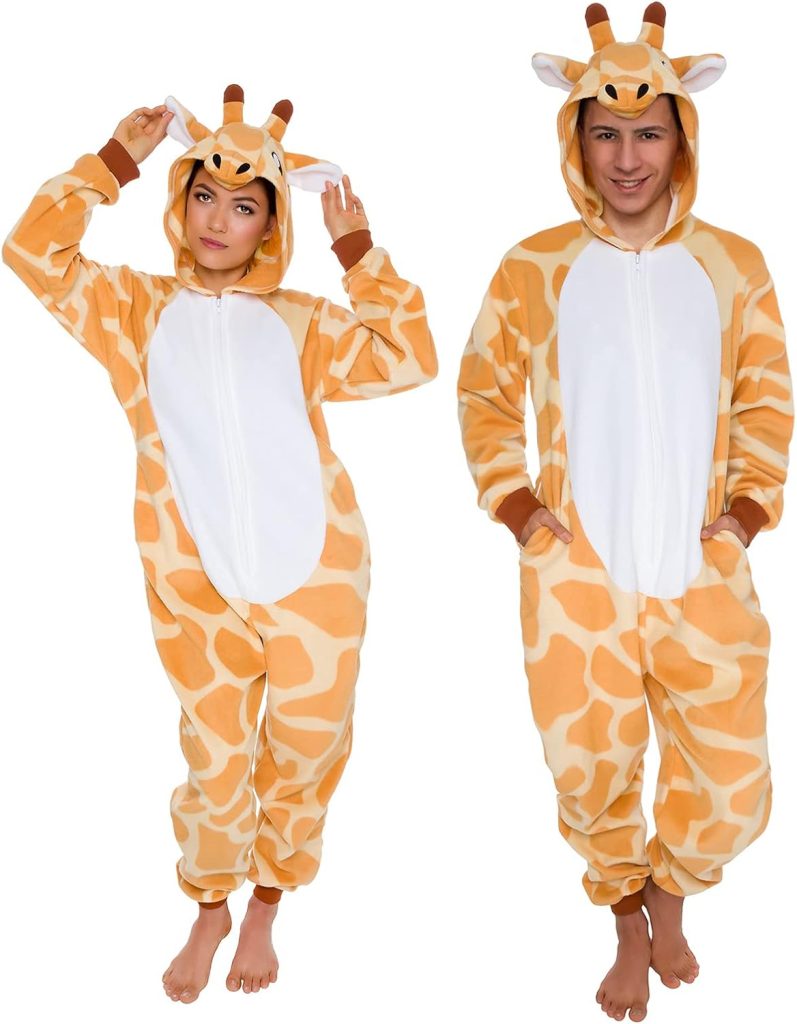 Funziez! Slim Fit Adult Onesie - Animal Halloween Costume - Plush Fruit One Piece Cosplay Suit for Women and Men