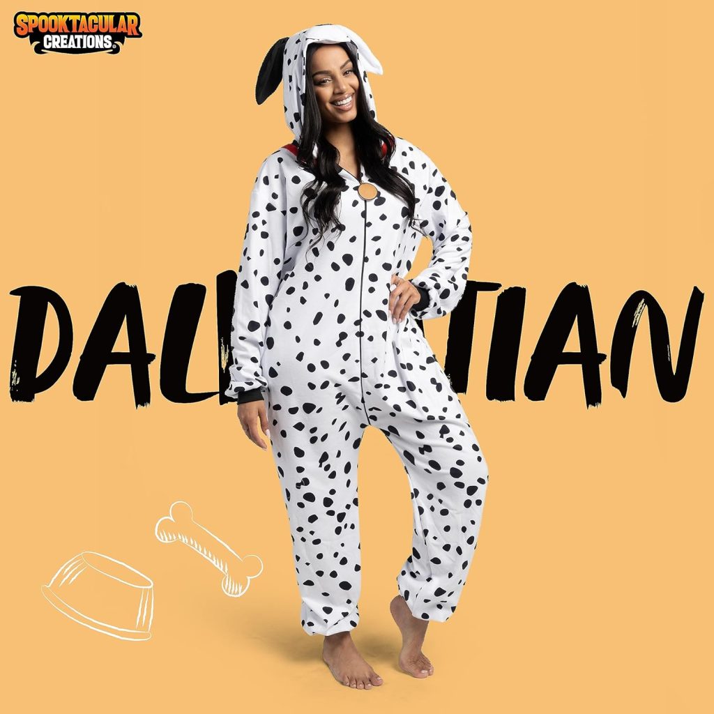 Spooktacular Creations Unisex Adult Dalmatian Pajama Plush with Hat Tail for Dress Up Party Role Play Halloween Costume