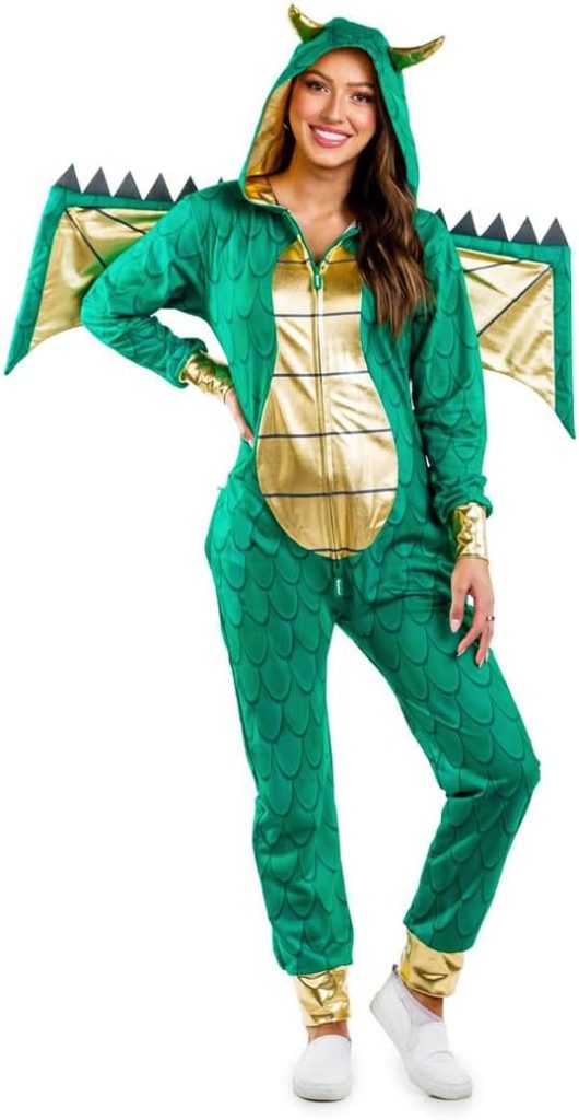 Tipsy Elves Dragon Halloween Costume For Women - Retro Magical Fantasy Creature Adult Hooded Onesie Jumpsuit