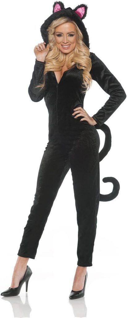 UNDERWRAPS Womens Hooded Black Cat Jumpsuit With Tail Costume