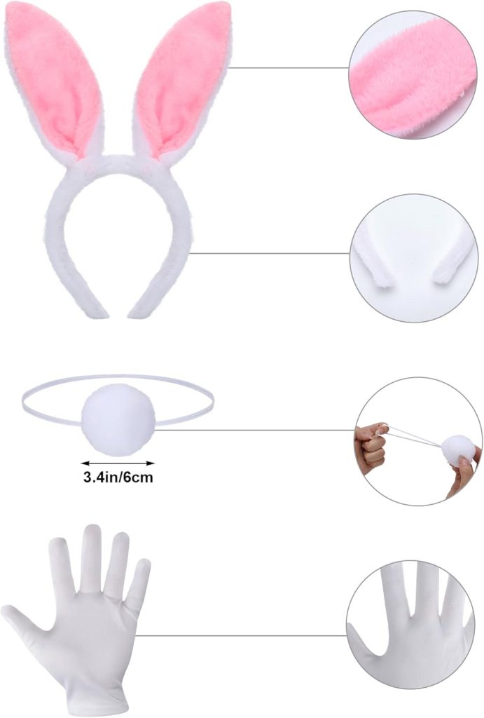 Xtinmee 6 Pcs Women White Rabbit Costume Halloween Bunny Outfit Victorian Tailcoat Bowtie Headband Tail Gloves Glasses