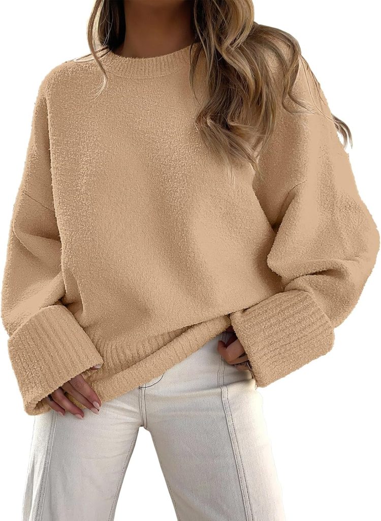 ANRABESS Womens Oversized Crewneck Long Sleeve Fuzzy Knit Casual Chunky Warm 2024 Fall Pullover Sweaters Top Trendy Outfits