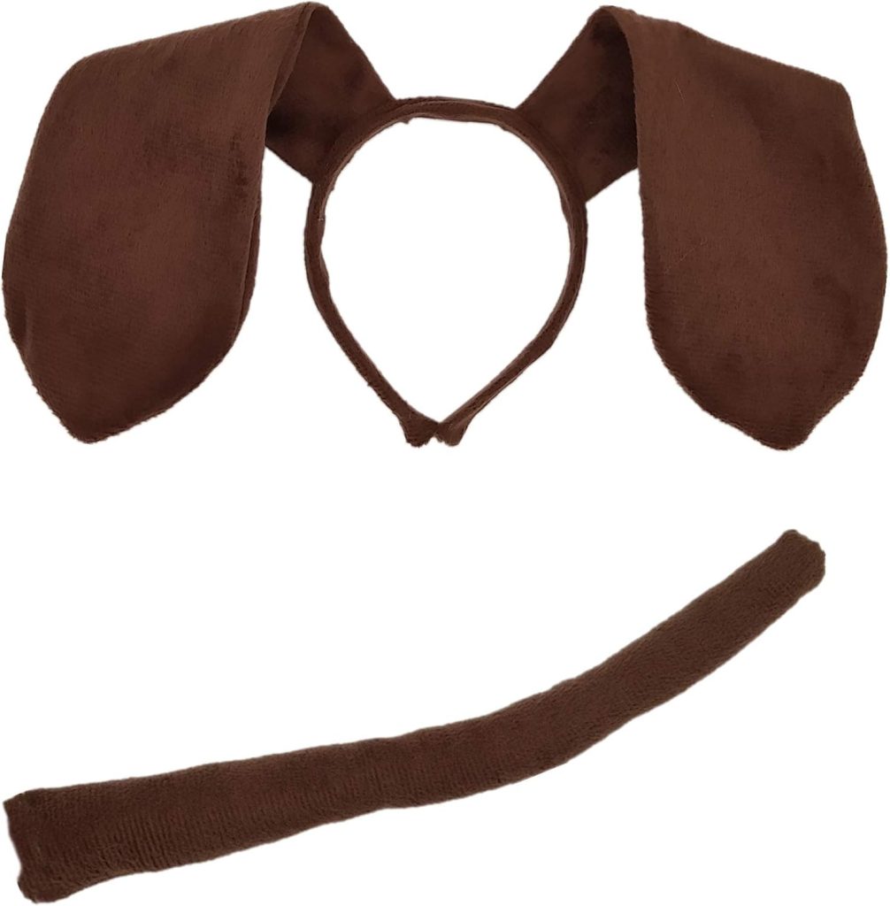 Feacole Animal Dog Long Ears Headband and Tail - Puppy Pooch Costume Accessory -Ears and Tail Set - Headband Ears