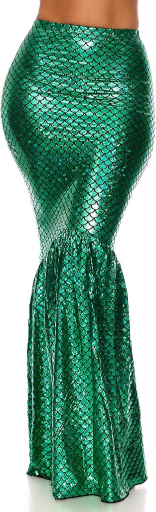 Forplay Womens Mermaid Skirt with Hologram Finish, Halloween Maxi Skirt