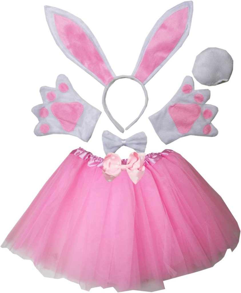 Kirei Sui Kids Costume Bunny Animal Ears Headband Bowtie Tail Tutu Paws Set