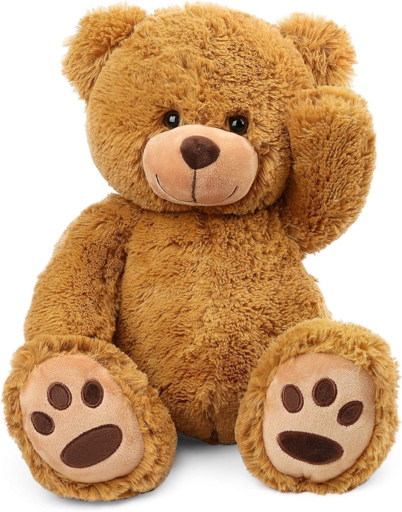 LotFancy Teddy Bear Stuffed Animals, 20 inch Soft Cuddly Stuffed Plush Bear, Cute Stuffed Animals Toy with Footprints, Gifts for Kids Baby Toddlers on Baby Shower, Valentines Day, Brown