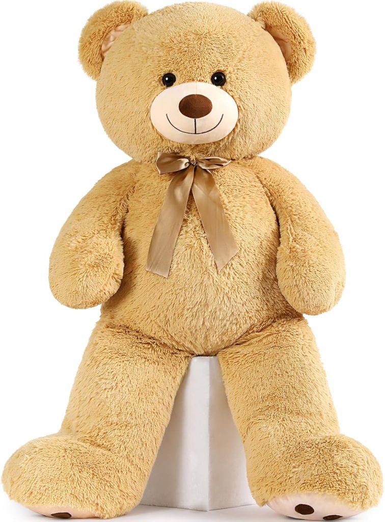 MorisMos Giant Teddy Bear Stuffed Animal 4ft, Big Teddy Bear Plush for Baby Shower, Life Size Stuffed Bear Gifts for Kids, Girls, Girlfriend, Women on Valentine, Christmas, Birthday（Light Brown）