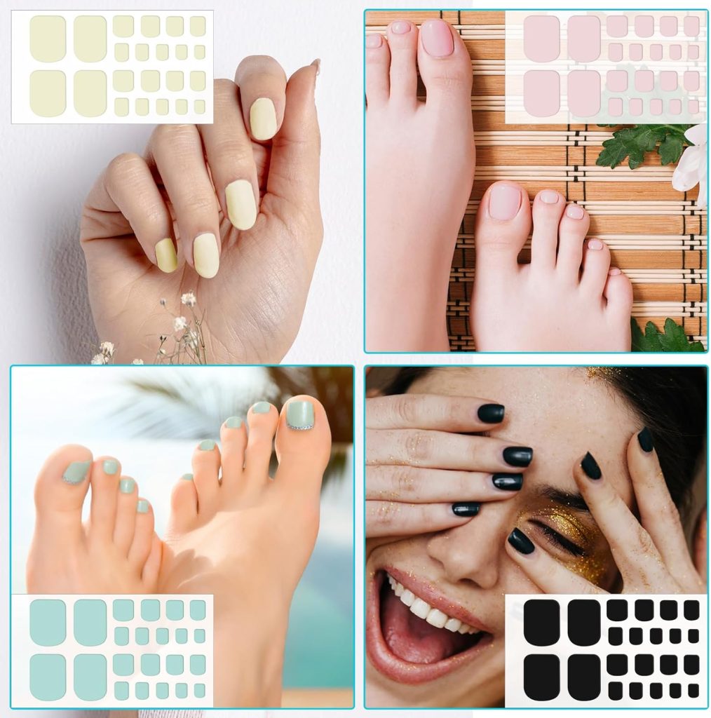 Nail Gel Strips, 20 Sheets Nail Wraps for Toes 440 Pcs Press on toenails, Toenail Stickers for Women Nail Polish Strips Stick On Nails Polish Stickers for Toenails Color Strips Gel Nail Strips