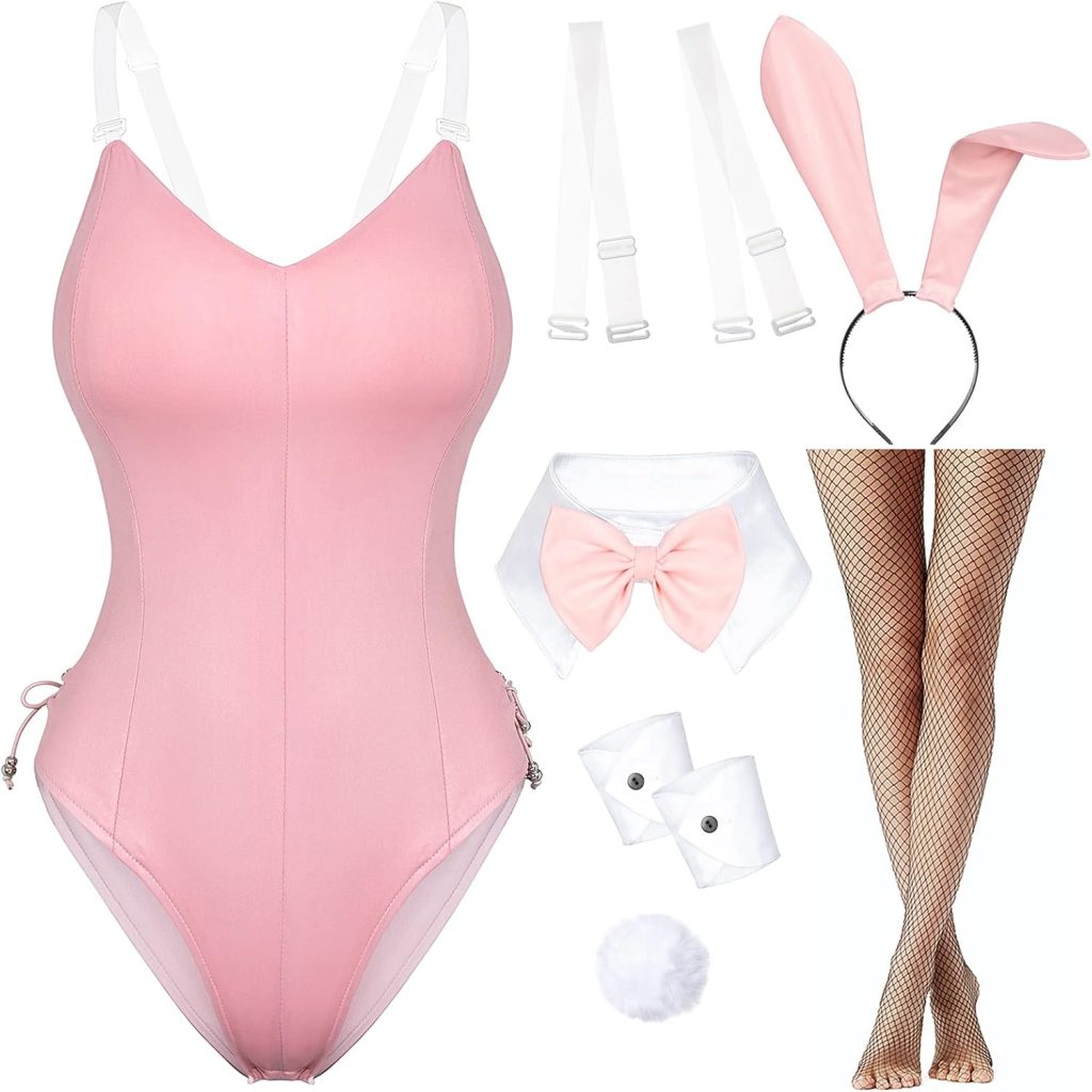 Womens Bunny Costume Girl Bodysuit Anime Role Costume Senpai Cosplay Bodysuit One Piece Stockings Set