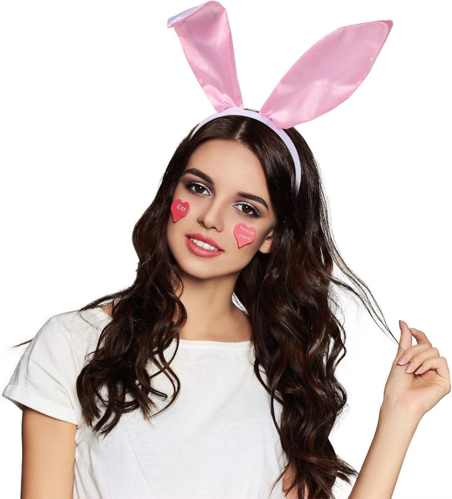 Womens Bunny Costume Set Rabbit Ear Headband Collar Bow Tie Costume Cuffs Rabbit Tail for Easter Party