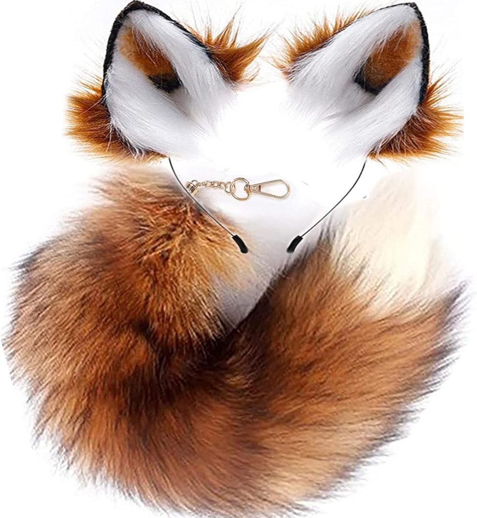 YXCFEWD Fox Costume Fox Ears Therian Tail Set Cat Wolf Ears Fluffy Furry Tail Over 1 Years Old