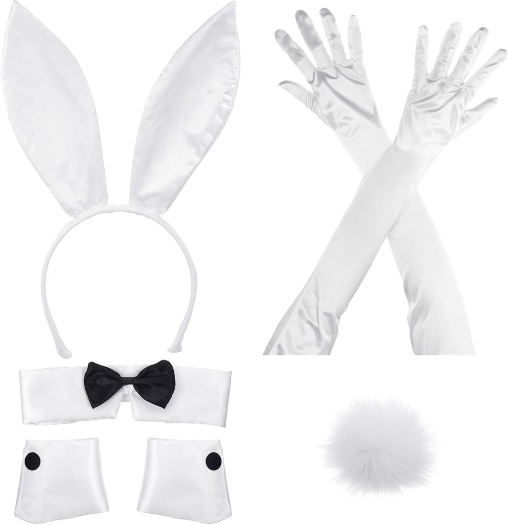 Zhanmai Bunny Costume Set Including Bunny Ear Headband, Cuffs and Bunny Tail Accessory for Easter Party